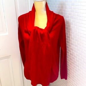 Neiman Marcus red ribbed cotton/cashmere blend tunic sweater. V neckline. Size S